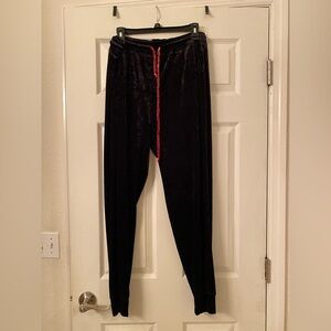 LuLaRoe Black Velvet Joggers with Red Drawstring